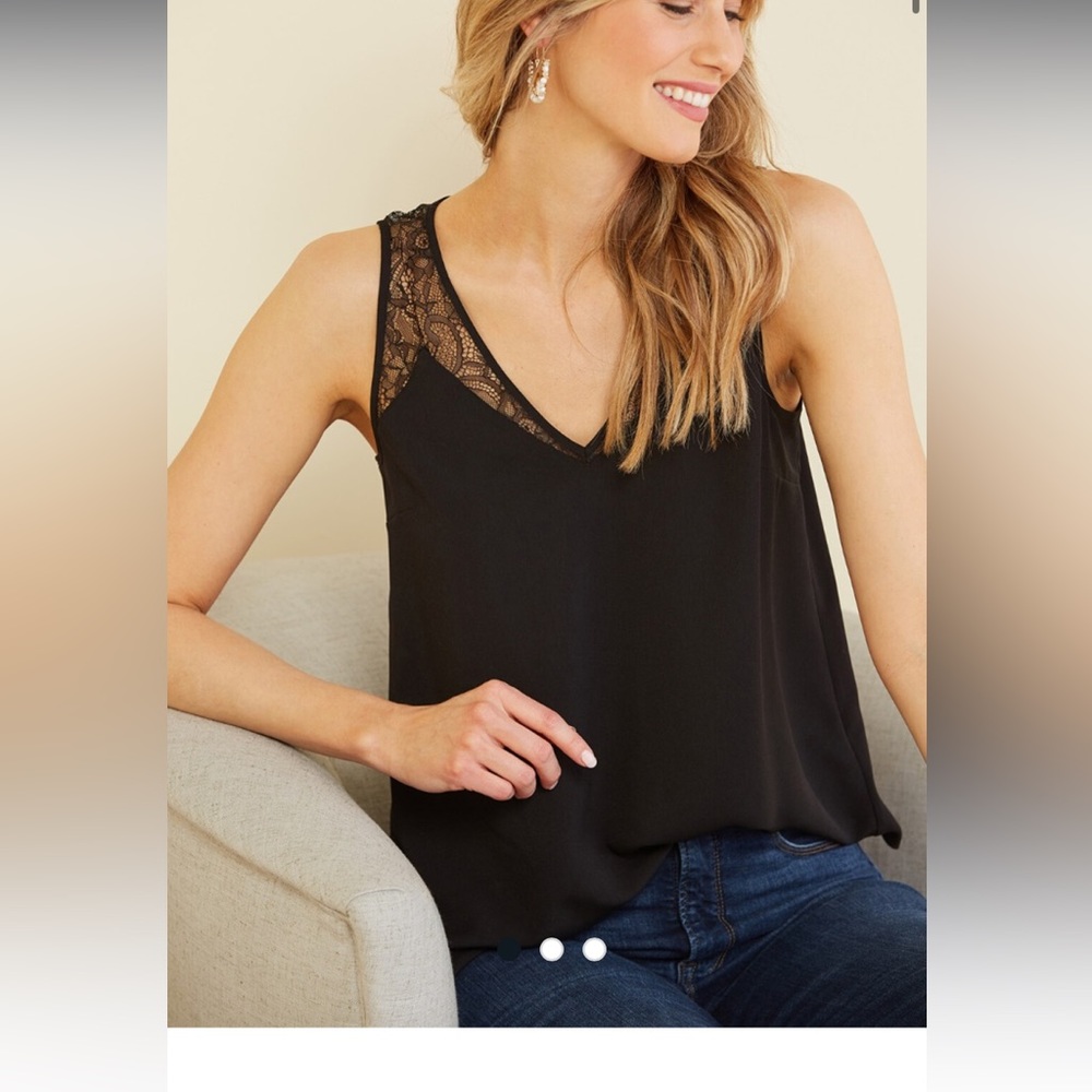 NWT French Connection Crepe Lace Trim Tank Sz M